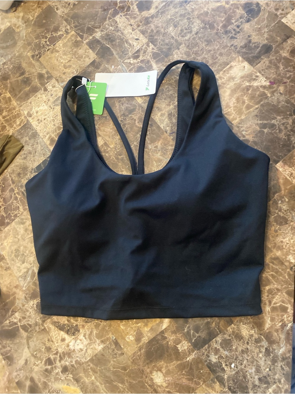 Letsfit Black Strappy Racerback Crop Top/Sports Bra - Small NWT